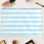 Horizontal Stripes - White and Light Blue Cosmetic Bag (XXL)