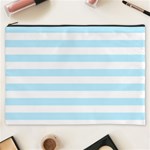 Horizontal Stripes - White and Light Blue Cosmetic Bag (XXXL)