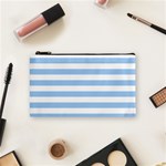 Horizontal Stripes - White and Baby Blue Cosmetic Bag (S)