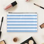 Horizontal Stripes - White and Baby Blue Cosmetic Bag (M)