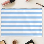 Horizontal Stripes - White and Baby Blue Cosmetic Bag (XXL)