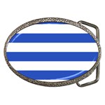 Horizontal Stripes - White and Cerulean Blue Belt Buckle