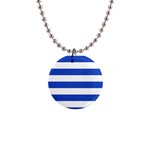 Horizontal Stripes - White and Cerulean Blue 1  Button Necklace