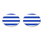 Horizontal Stripes - White and Cerulean Blue Cufflinks (Oval)