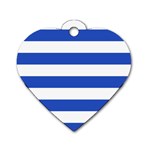 Horizontal Stripes - White and Cerulean Blue Dog Tag Heart (One Side)