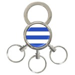 Horizontal Stripes - White and Cerulean Blue 3-Ring Key Chain