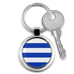 Horizontal Stripes - White and Cerulean Blue Key Chain (Round)