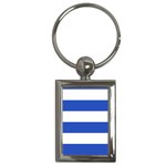 Horizontal Stripes - White and Cerulean Blue Key Chain (Rectangle)