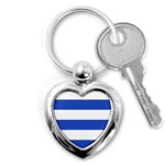 Horizontal Stripes - White and Cerulean Blue Key Chain (Heart)