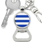 Horizontal Stripes - White and Cerulean Blue Bottle Opener Key Chain