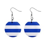 Horizontal Stripes - White and Cerulean Blue 1  Button Earrings