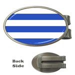 Horizontal Stripes - White and Cerulean Blue Money Clip (Oval)