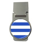 Horizontal Stripes - White and Cerulean Blue Money Clip (Round)