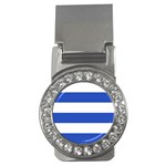 Horizontal Stripes - White and Cerulean Blue Money Clip (CZ)