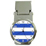 Horizontal Stripes - White and Cerulean Blue Money Clip Watch