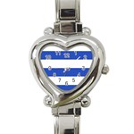 Horizontal Stripes - White and Cerulean Blue Heart Italian Charm Watch