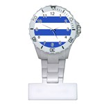 Horizontal Stripes - White and Cerulean Blue Nurses Watch