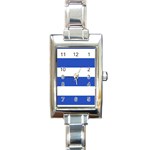 Horizontal Stripes - White and Cerulean Blue Rectangle Italian Charm Watch