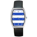 Horizontal Stripes - White and Cerulean Blue Barrel Style Metal Watch