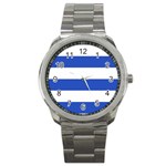 Horizontal Stripes - White and Cerulean Blue Sport Metal Watch