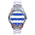 Horizontal Stripes - White and Cerulean Blue Stainless Steel Analogue Watch