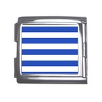 Horizontal Stripes - White and Cerulean Blue Mega Link Italian Charm (18mm)