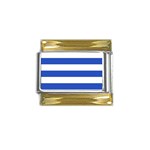 Horizontal Stripes - White and Cerulean Blue Gold Trim Italian Charm (9mm)