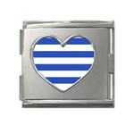 Horizontal Stripes - White and Cerulean Blue Mega Link Heart Italian Charm (18mm)