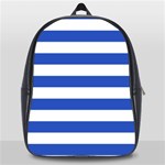 Horizontal Stripes - White and Cerulean Blue School Bag (Large)