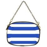 Horizontal Stripes - White and Cerulean Blue Chain Purse (One Side)