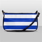 Horizontal Stripes - White and Cerulean Blue Shoulder Clutch Bag