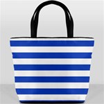 Horizontal Stripes - White and Cerulean Blue Bucket Bag