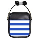 Horizontal Stripes - White and Cerulean Blue Girls Sling Bag