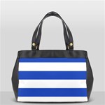 Horizontal Stripes - White and Cerulean Blue Oversize Office Handbag (One Side)