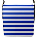 Horizontal Stripes - White and Cerulean Blue Flap Closure Messenger Bag (S)