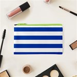 Horizontal Stripes - White and Cobalt Blue Canvas Cosmetic Bag (XS)