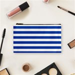 Horizontal Stripes - White and Cobalt Blue Cosmetic Bag (S)