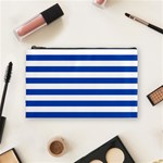 Horizontal Stripes - White and Cobalt Blue Cosmetic Bag (M)