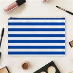 Horizontal Stripes - White and Cobalt Blue Cosmetic Bag (L)