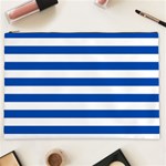 Horizontal Stripes - White and Cobalt Blue Cosmetic Bag (XXL)