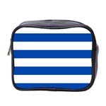 Horizontal Stripes - White and Cobalt Blue Mini Toiletries Bag (Two Sides)