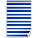 Horizontal Stripes - White and Cobalt Blue Canvas 24  x 36 