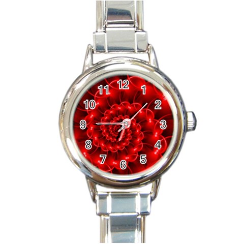 Glossy Red Spiral Fractal Round Italian Charm Watch from ArtsNow.com Front