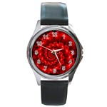 Glossy Red Spiral Fractal Round Metal Watch