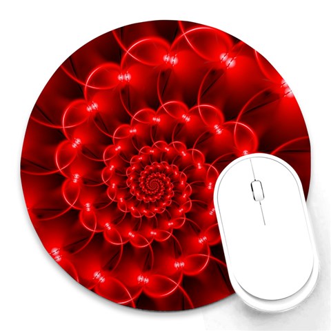 Glossy Red Spiral Fractal Round Mousepad from ArtsNow.com Front