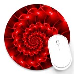 Glossy Red Spiral Fractal Round Mousepad