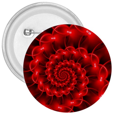 Glossy Red Spiral Fractal 3  Button from ArtsNow.com Front