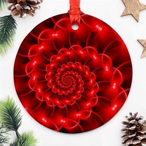 Glossy Red Spiral Fractal Ornament (Round) from ArtsNow.com Front