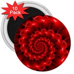 Glossy Red Spiral Fractal 3  Magnet (10 pack)