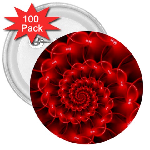 Glossy Red Spiral Fractal 3  Button (100 pack) from ArtsNow.com Front